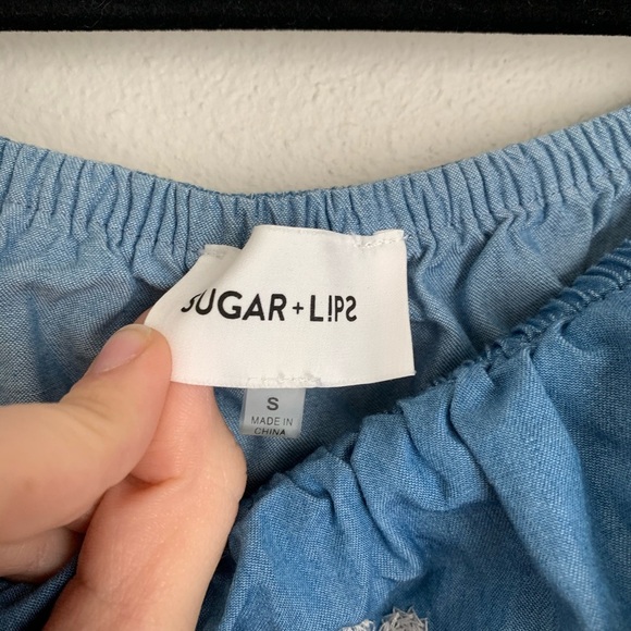 Sugar+Lips chambray embroidered romper S - Picture 4 of 7